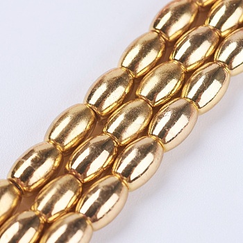 Electroplate Non-magnetic Synthetic Hematite Beads Strands, Grade AA, Oval, Golden Plated, 5x3.5mm, Hole: 0.5mm, about 82pcs/strand, 16.1 inch(41cm)
