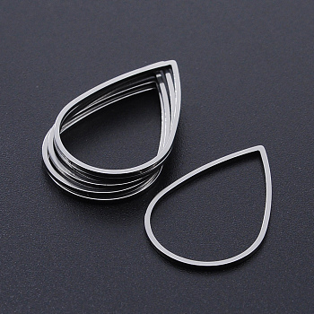 201 Stainless Steel Linking Rings, Laser Cut, Teardrop, Stainless Steel Color, 26x17x1mm, Inner Size: 23.5x15mm