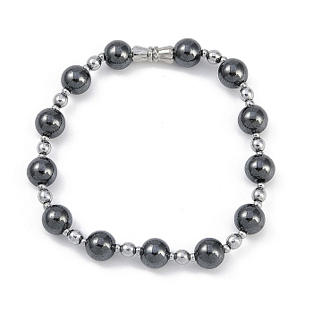 Synthetic Non-magnetic Hematite Beaded Stretch Bracelets for Women Men, with Platinum Alloy Clasp, 7-5/8 inch(19.5cm)