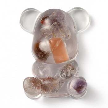 Resin Display Decorations, with Natural Auralite Chips Inside, Bear, 53.5~53.8x41~41.5x17.5~21mm