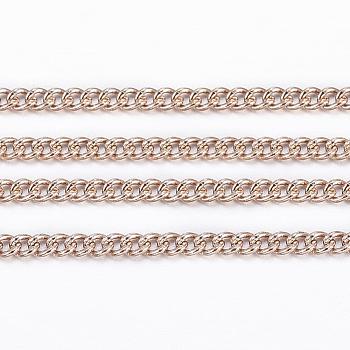 304 Stainless Steel Curb Chains, Soldered, with Spool, Rose Gold, 1.2x1.1x0.3mm, about 65.61 Feet(20m)/roll