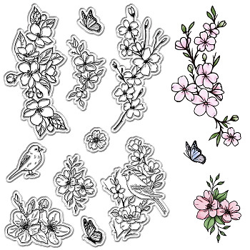 Custom PVC Plastic Clear Stamps, for DIY Scrapbooking, Photo Album Decorative, Cards Making, Stamp Sheets, Film Frame, March Cherry Blossom, 160x110x3mm