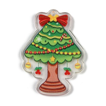 Christmas Theme Opaque Printed Acrylic Pendants, Christmas Tree, 45x32x2.5mm, Hole: 2mm