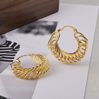 Brass Hoop Earring for Women, Brooch Charm, Real 22K Gold Plated, 31x33mm