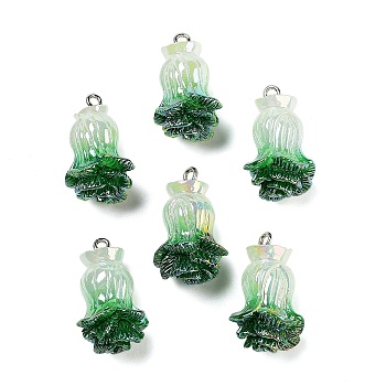 AB Color Resin Pendants, Vegetable Charms with Platinum Plated Iron Loops, Vegetables, 26.5~28x15~18.5x15mm, Hole: 2mm