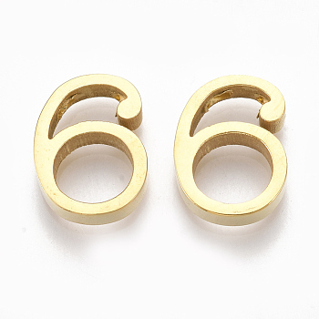 304 Stainless Steel Pendants, Number, Golden, Num.6, 13x10x3mm, Hole: 1.8mm