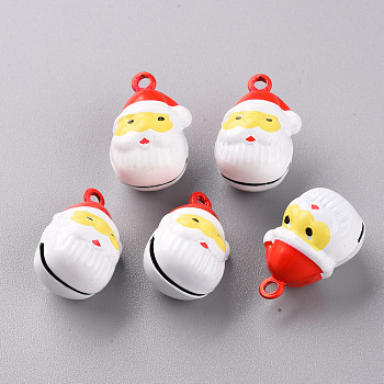 Christmas Baking Painted Brass Bell Pendants, Father Christmas, White, 22.5x15.5x14.5mm, Hole: 2mm