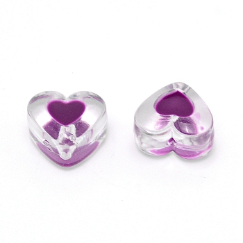 Transparent Clear Enamel Acrylic Beads, Heart, Purple, 15x17x11mm, Hole: 2mm