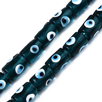 Handmade Evil Eye Lampwork Beads, Column, Dark Slate Blue, 14x10mm, Hole: 1.2mm, about 25pcs/strand, 13.98 inch(35.5cm)