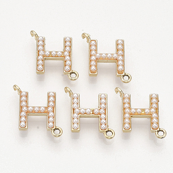 Eco-Friendly Alloy Links connectors, with ABS Plastic Imitation Pearl Beads, Letter H, Light Gold, 20x18x5mm, Hole: 1.6mm