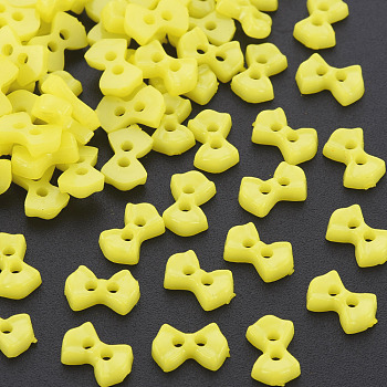 2-Hole Plastic Buttons, Bowknot, Yellow, 6x9x2mm, Hole: 1.5mm