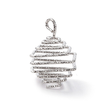 Iron Wire Spiral Bead Cage Pendants, Square Charms, Platinum, 20.5x14.5x14.5mm, Hole: 2.8x2.2mm