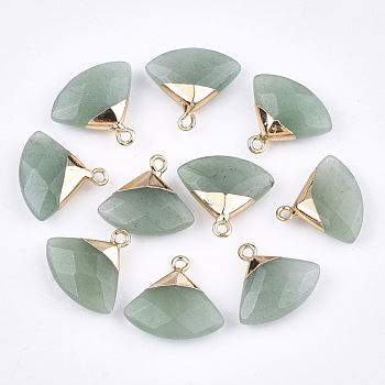 Electroplate Natural Green Aventurine Pendants, with Brass Findings, Faceted, Triangle, Golden, 17~18x19~20x6~7mm, Hole: 1.8mm