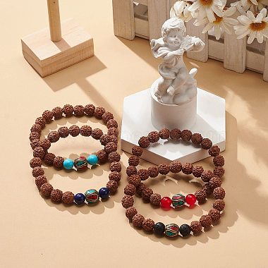 4Pcs 4 Style Natural Rudraksha Mala Bead Bracelets Set(BJEW-JB08979)-2