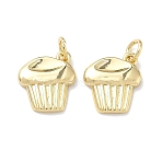 Brass Pendants, Cup Cake Charms, Long-Lasting Plated, Cadmium Free & Lead Free, Rack Plating, Real 18K Gold Plated, 13.5x12.5x2.5mm, Jump Ring: 5x1.2mm, Inner Diameter: 3.5mm(KK-P349-07G)