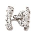 Brass Micro Pave Clear Cubic Zirconia Fold Over Clasps, Stick, Platinum, 19x18.5x5mm, Hole: 1.4mm(KK-C075-33P)