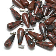 Natural Mahogany Obsidian Pendants, with Stainless Steel Snap On Bails, teardrop, 28~30x10~12mm, Hole: 6x4mm(G-T081-09)