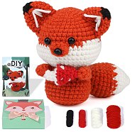 DIY Fox Crochet Kits for Beginners, including Polyester Yarn, Fiberfill, Crochet Needle, Yarn Needle, Support Wire, Stitch Marker, Red, Package Size: 23x16.8cm(WG12841-01)