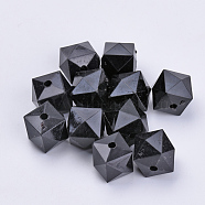 Transparent Acrylic Beads, Faceted, Cube, Black, 14x14x12mm, Hole: 2mm, about 330pcs/500g(TACR-Q259-14mm-V72)