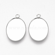 201 Stainless Steel Pendant Cabochon Settings, Plain Edge Bezel Cups, Oval, Stainless Steel Color, Tray: 25x18mm, 29x18.5x1.5mm, Hole: 2.5mm(STAS-T008-123)