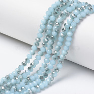 Electroplate Glass Beads Strands, Imitation Jade, Half Gray Plated, Faceted, Rondelle, Light Blue, 4x3mm, Hole: 0.4mm, about 123~127pcs/strand, 16.5~16.9 inch(42~43cm)(EGLA-A034-J4mm-E01)