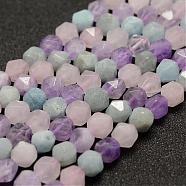 Natural Aquamarine & Rose Quartz & Amethyst Beads Strands, Faceted, Round, 7.5~8mm, Hole: 1mm, about 49pcs/strand, 14.5~14.7 inch(37~37.5cm)(G-G682-34-8mm)