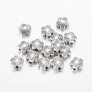 Tibetan Style Alloy Beads, Lead Free & Nickel Free & Cadmium Free, Star, Antique Silver, about 7mm long, 7mm wide, 2.5mm thick, hole: 1.5mm(LF10690Y-NF)