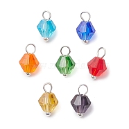 7Pcs Imitation Austrian Crystal Glass Pendants, with Brass Ball Head Pins, Bicone, Platinum, 10x6mm, Hole: 2.5mm, 7pcs/set(PALLOY-JF02910-02)