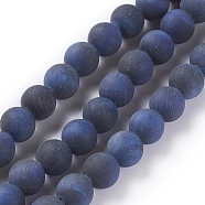 Natural Tiger Eye Beads Strands, Dyed & Heated , Frosted, Round, Marine Blue, 12mm, Hole: 1mm, about 32pcs/strand, 15.5 inch(39.5cm)(G-F616-01A-12mm)