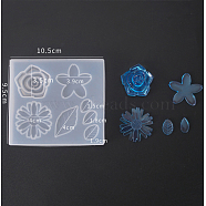 Silicone Vein Molds, Resin Casting Molds, For UV Resin, Epoxy Resin Jewelry Making, Flower with Leaf, White, 9.5x10.5cm, Inner Size: 1.5~4cm(DIY-F039-02A)
