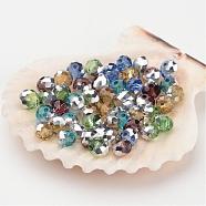 Electroplate Glass Beads, Half Silver Plated, Faceted, Rondelle, Mixed Color, 4x3mm, Hole: 1mm(X-GR4MMY-M1)