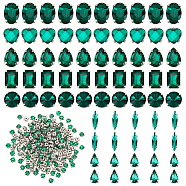 270Pcs 8 Style Gradient Color Sew on Rhinestone, Multi-strand Links, Acrylic Rhinestone, with Brass Prong Settings, Garments Accessories, Heart/Horse Eye/Teardrop, Green, 5~19x5~13x4~8mm, Hole: 0.8~1.5mm(DIY-OC0010-34)