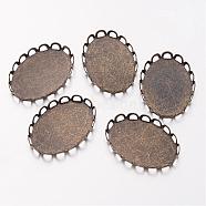 Brass Lace Edge Bezel Cups, Cabochon Settings, Nickel Free, Oval, Antique Bronze, about 19mm wide, 26mm long, 2mm thick, Tray: 18x25mm(KK-E185-AB-NF)