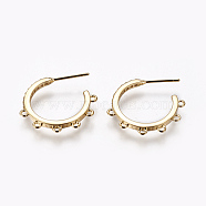 Brass Stud Earring Findings, Half Hoop Earrings, with Loop, Nickel Free, Long-Lasting Plated, Real 18K Gold Plated, 21x2mm, Hole: 1.2mm, Pin: 0.7mm(KK-E768-10G)