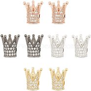 Brass Micro Pave Cubic Zirconia Crown Beads, Lead Free & Cadmium Free & Nickel Free, Clear, Mixed Color, 12.5x12mm, Hole: 1.5mm, Inner Diameter: 5mm, 4colors, 2pcs/color, 8pcs/box(ZIRC-NB0001-17-NR)