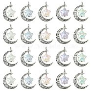 20Pcs 5 Colors Tibetan Style Alloy & Acrylic Pendants, with 304 Stainless Steel Jump Rings, Moon & Star Charms, Mixed Color, 37x30x9mm, Hole: 6mm, 4pcs/color(FIND-CJ0001-17)