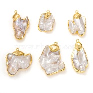 Natural Pearl Pendants, with Golden Brass Findings, Nuggets, Seashell Color, 31~48x21~40x9~11.5mm, Hole: 1.6mm(KK-H745-03G)