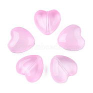 Transparent Spray Painted Glass Beads, Heart, Pearl Pink, 12x12x5.5mm, hole: 0.9~1mm(X-GLAA-N035-030-C09)