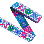 Ethnic Style Embroidery Polyester Ribbons, Jacquard Ribbon, Garment Accessories, Colorful, Flower Pattern, 1-3/8 inch(34mm), about 7.66 Yards(7m)/Roll(OCOR-WH0077-29B)