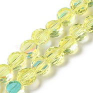 Transparent Electroplate Glass Beads Strands, AB Color Plated, Faceted, Half Round, Yellow Green, 7.2x7.5x4mm, Hole: 1.5mm, about 80pcs/strand, 22.05''(56cm)(GLAA-Q099-D01-07)