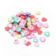 Handmade Polymer Clay Cabochons, Heart with Word Love & Strawberry, Mixed Color, 5~5.5x5~5.5x0.2~0.5mm, about 50000pcs/1000g(CLAY-A002-19)