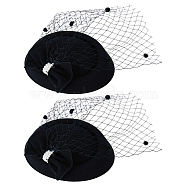 Bowknot Wool Felt Fascinators Pillbox Hat with Iron Alligator Hair Clips, Headwear with Veil for Girls and Women, Black, 135~140x160~165x48mm(MRMJ-WH0077-113B)