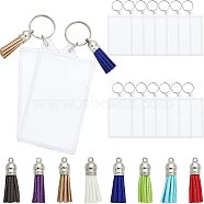 CHGCRAFT 16Pcs Rectangle Acrylic Photo Frame Keychain, with Iron Key Ring, with 16Pcs 8 Colors Suede Tassels, Mixed Color, 3.8~12.2x1cm(KEYC-CA0001-34)