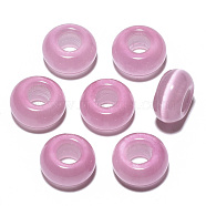 Cat Eye European Beads, Large Hole Beads, Rondelle, Pink, 14x7mm, Hole: 5~6mm(G-S359-071B)