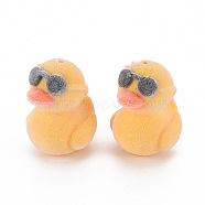 Flocky Plastic Beads, Half Drilled Beads, Duck with Sunglasses, Wheat, 23x22x16.5mm, Hole: 1.2mm(KY-Q056-012)