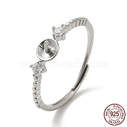Rhodium Plated 925 Sterling Silver Micro Pave Cubic Zirconia Adjustable Ring Settings, for Half Drilled Beads, Real Platinum Plated, US Size 7(17.3mm), Pin: 0.9mm(STER-NH0001-61P)