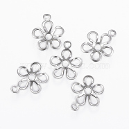 304 Stainless Steel Charms, Flower, Stainless Steel Color, 11x9x1.5mm, Hole: 1mm(STAS-P175-34P)