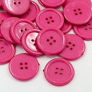 Acrylic Sewing Buttons, Plastic Shirt Buttons for Costume Design, 4-Hole, Dyed, Flat Round, Hot Pink, 25x3mm, Hole: 2mm(BUTT-E076-D-03)