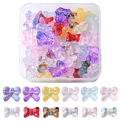 60Pcs 12 Style Transparent Spray Painted Glass Beads, Two Tone, Bowknot, Mixed Color, 10~14x16x6~8mm, Hole: 1mm, 5Pc/style(GLAA-FS0001-49)