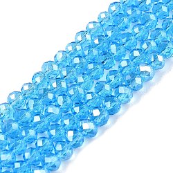 Electroplate Glass Beads Strands, Pearl Luster Plated, Faceted, Rondelle, Deep Sky Blue, 3.5~3.8x3mm, Hole: 0.4mm, about 113~115pcs/strand, 32.5~33cm(EGLA-A044-T3mm-A08)